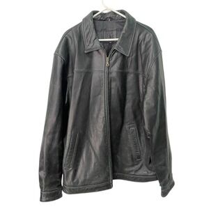 Field Gear XLT Black‎ Leather Jacket Zip Front Tall Utility Minimalist Grunge